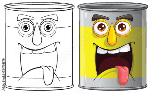 Two animated cans showing different joyful expressions.
