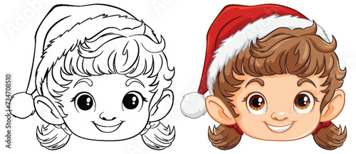 Colorful and line art of a smiling elf face.