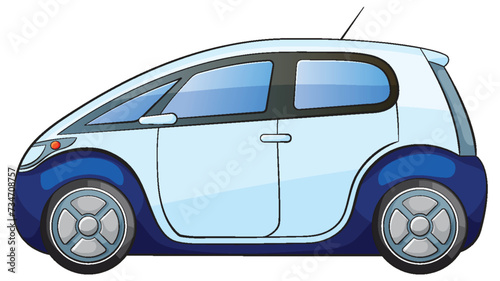 Vector graphic of a blue and white electric car.