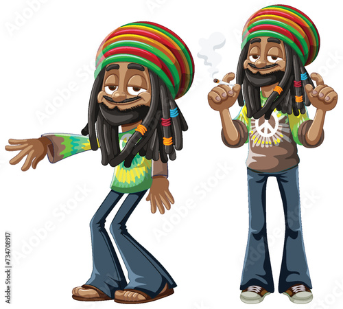 Cartoon of a man with Rastafarian cap and dreadlocks photo