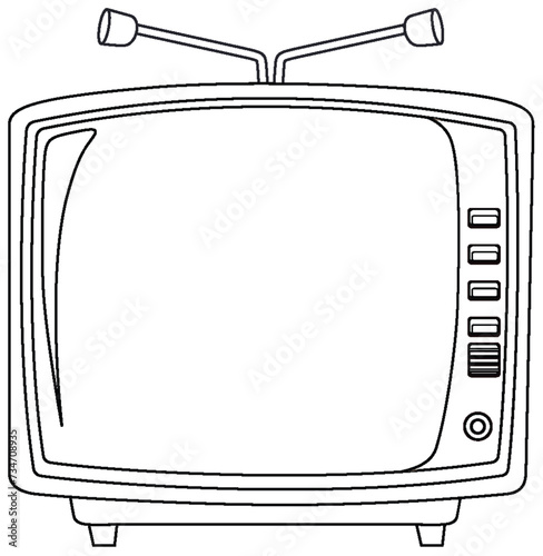 Black and white drawing of a vintage TV
