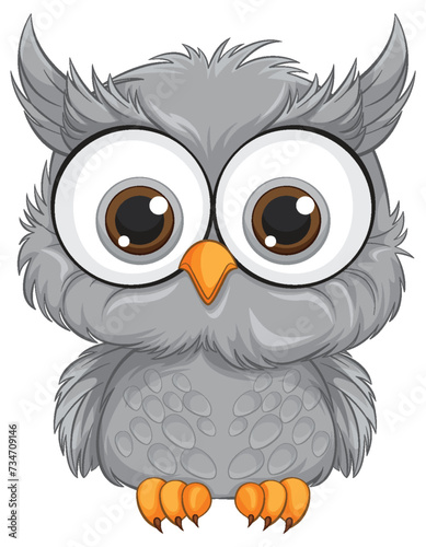 Adorable grey owl with big eyes vector graphic