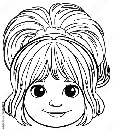 Black and white vector of a smiling young girl.