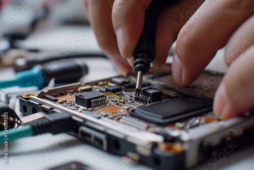 closeup of a person plugging in a freshly repaired gadget