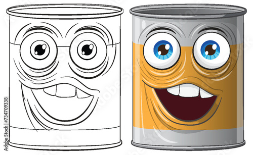 Vector illustration of animated tin cans with faces