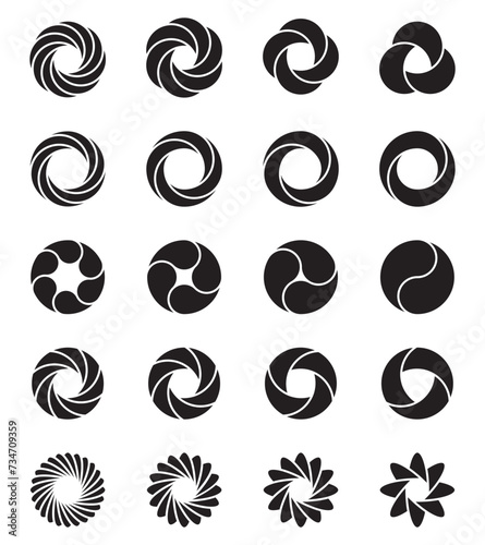 Abstract minimal logotype designs isolated on white  background. Geometric circular swirl  designs. Vector illustration.