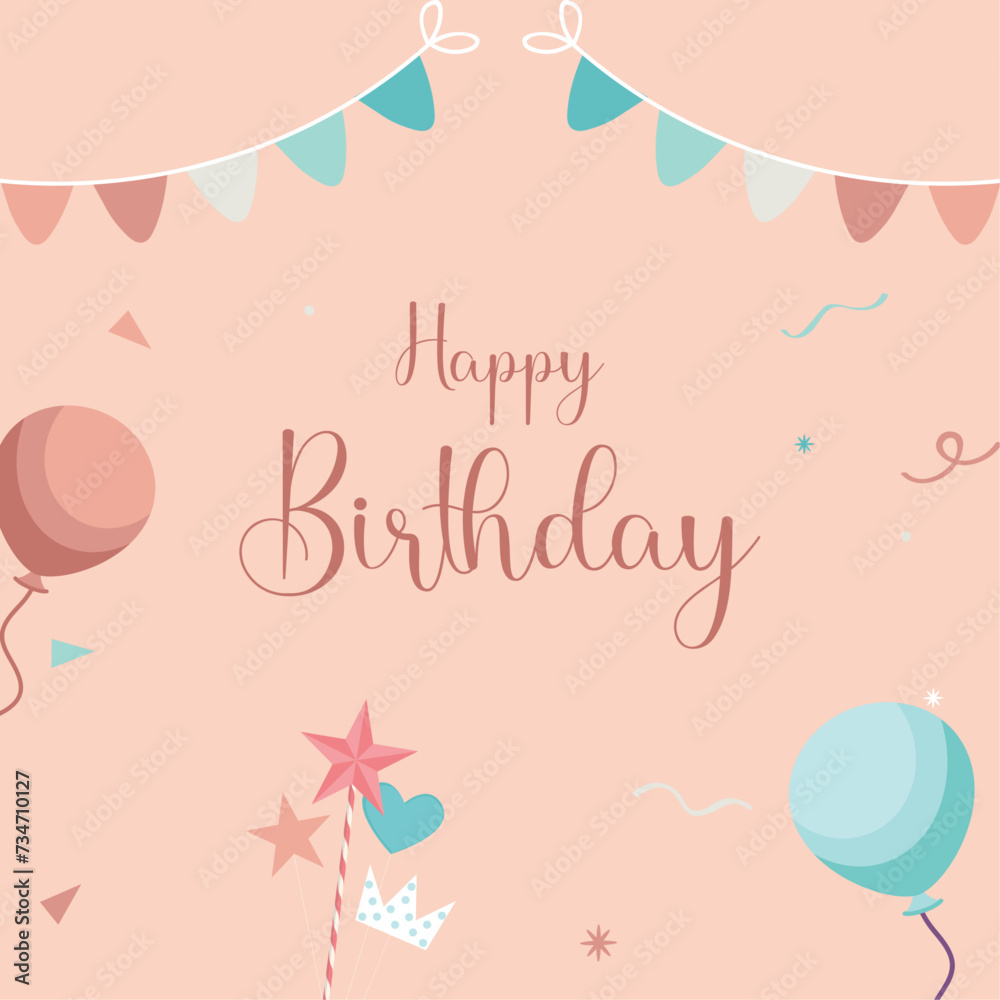Happy birthday post social media post vector illustration cute invitation card greeting card