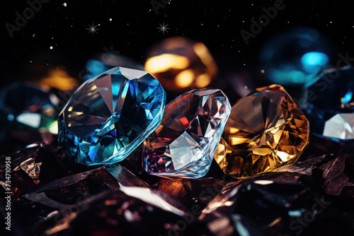 Assortment of Sparkling Gemstones on a Luxurious Dark Surface