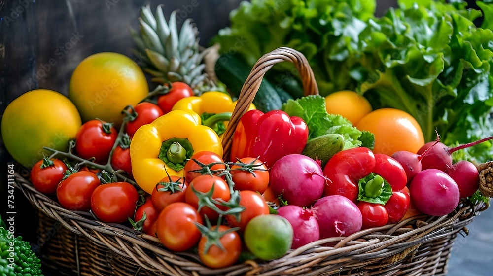 Fresh fruits and vegetables in the basket Fresh fruits and vegetables in the basket