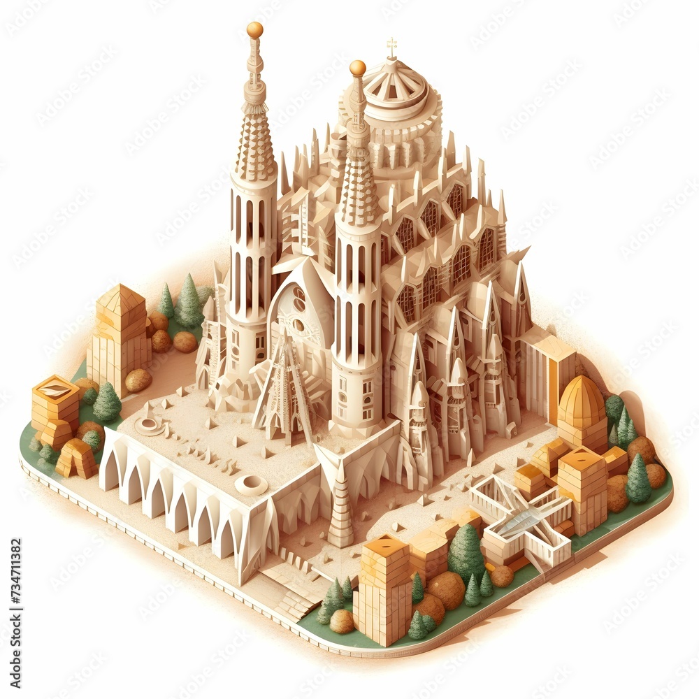 Sagrada Familia Spanish Historical Monument in Barcelona generated and in AI Illustration