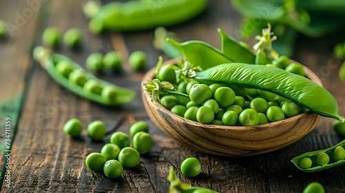 Fresh green pea isolated on wooden background