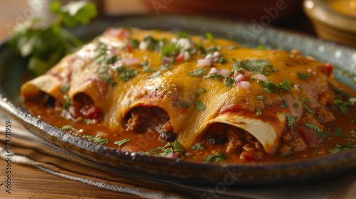 Wallpaper Mural Mexican enchiladas on a plate with melted cheese and sauce. Torontodigital.ca