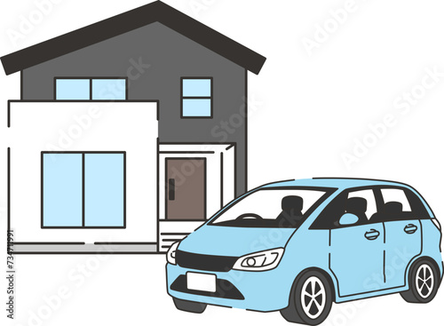 車と家のイラスト