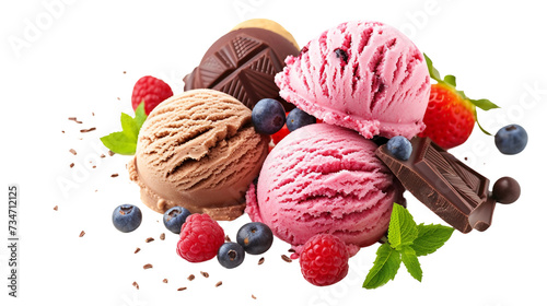 Wholesome Isolation of Ice Cream  Fruits  and Chocolate on Transparent Background