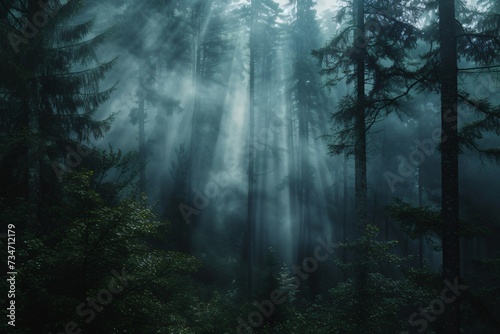 mystical foggy forest landscape