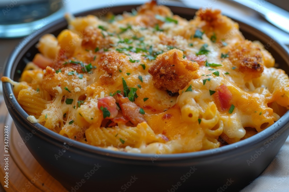 Crisp cheese covered pasta with fried chicken Crisp cheese covered pasta with fried chicken