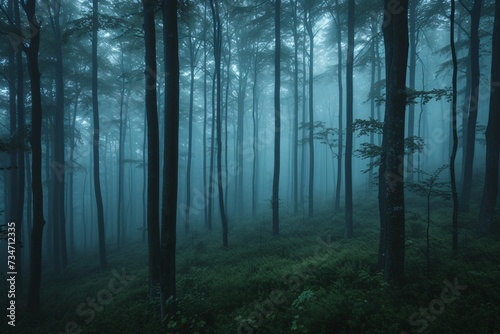 mystical foggy forest landscape