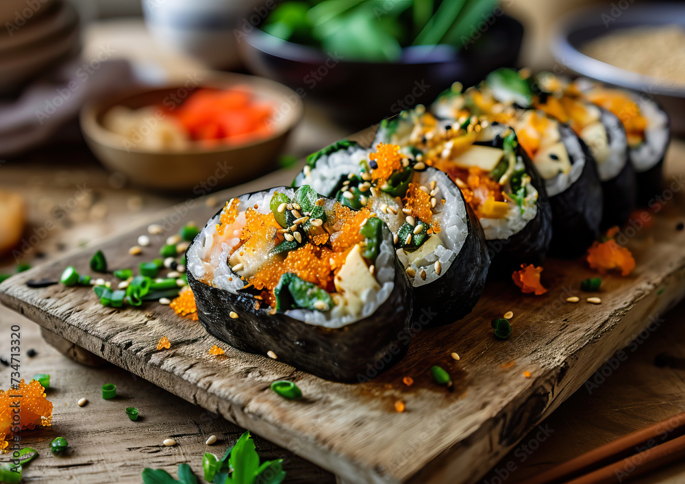 Kimbap, Korean cuisine, angle view, ultra realistic food photography Kimbap, Korean cuisine, angle view, ultra realistic food photography