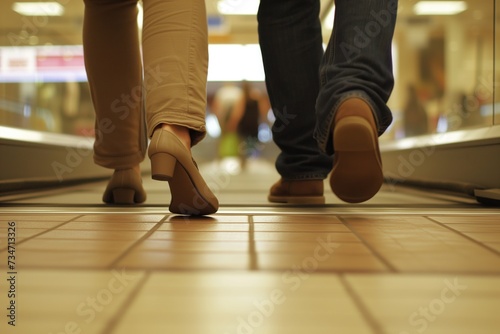 closeup of feet crossing over mall threshold