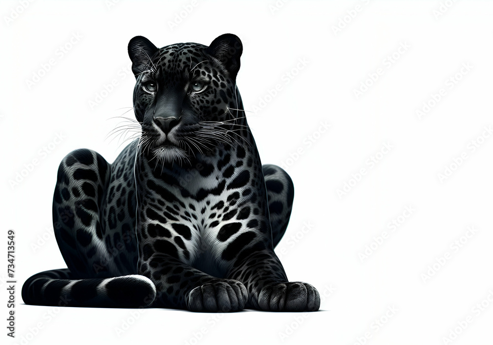 Fototapeta premium Remastered black leopard on white backdrop ai generative
