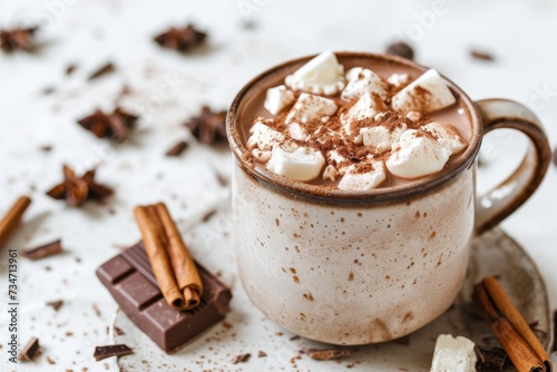 Delicious hot cocoa in a white mug