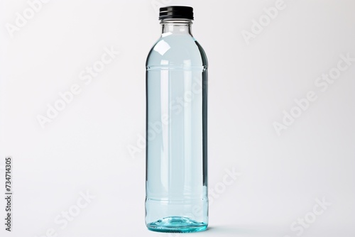a clear plastic bottle with a black cap