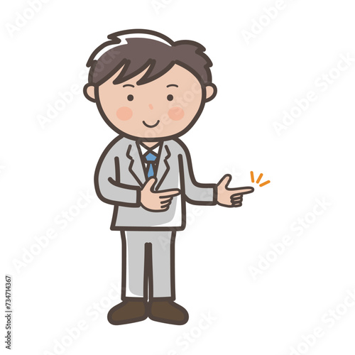両手で指差しポーズの男性ビジネスマンイラスト