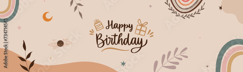 Cute Happy birthday banner landing page birthday card minimal design pastels colours birthday wish vector illustration