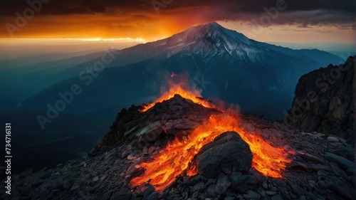 mountain on fire