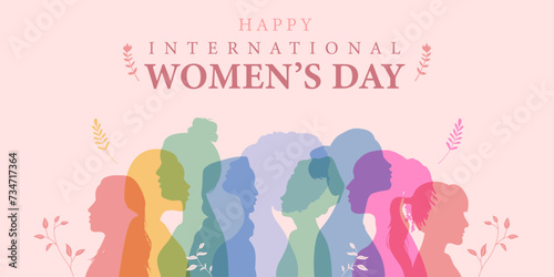happy international womens day banner design Women of different ethnicities standing together