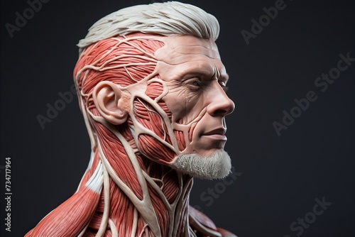 Muscular System. Illustration of Human Muscle Groups, Locations, and Functions for Anatomy Study photo