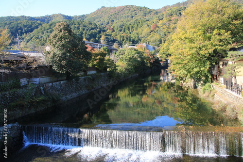 秋の京都嵐山：中ノ島橋からの風景