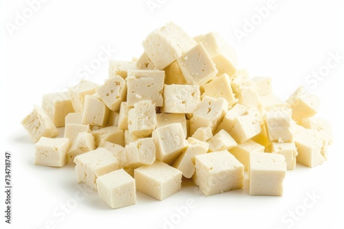 Isolated heap of tofu cheese with clipping path and depth of field
