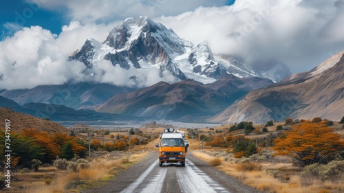 van driving in Torres del Paine National Park photo