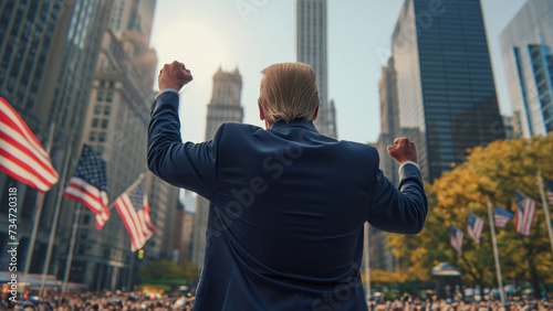 Back view of USA president during the presidential election