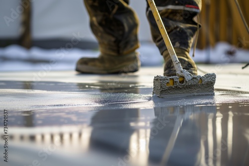 close view of worker applying concrete sealant