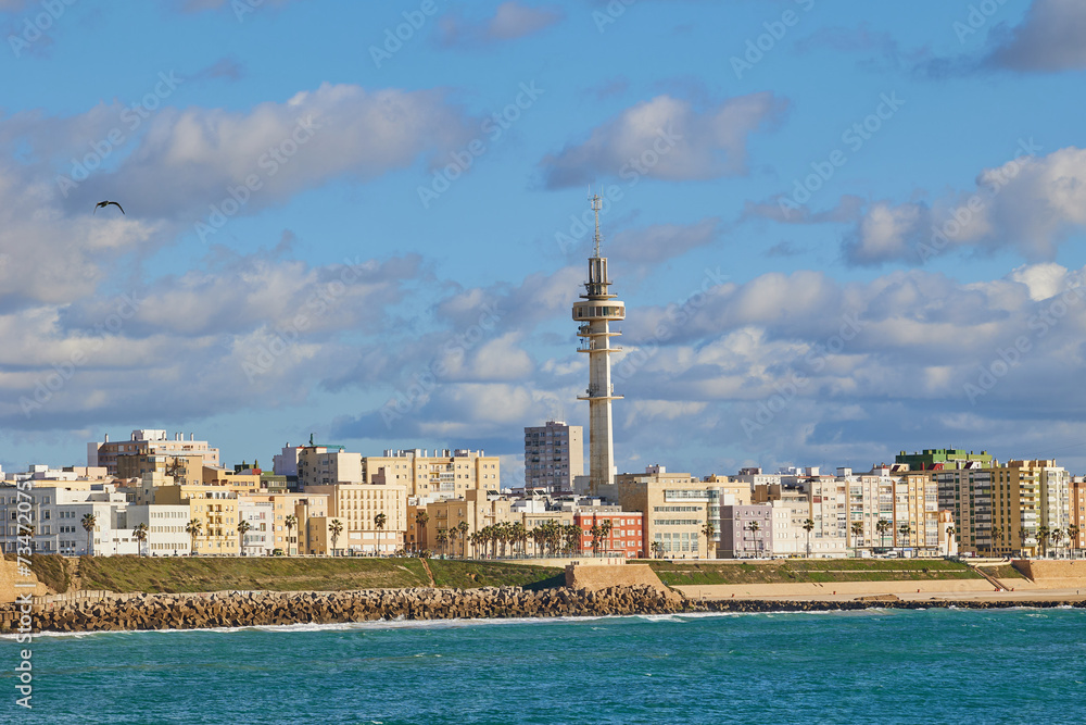 A sunny day with a cloudy sky in Cadiz, Andalusia, Spain.