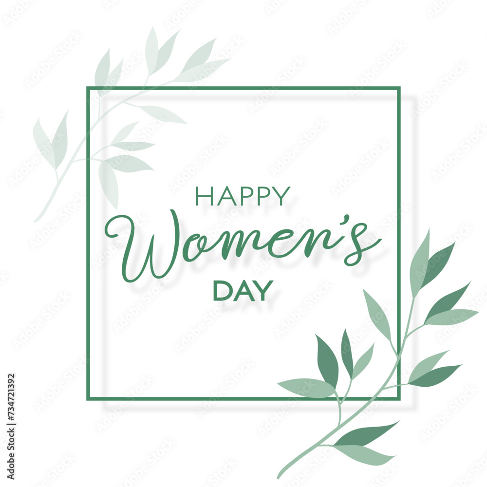 Women's day greeting card template with floral ornament. Modern minimalist design