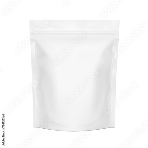 Realistic stand up pouch bag mockup with shadow. Vector illustration isolated on white background. Easy to make a realistic mockup of your product. EPS10.