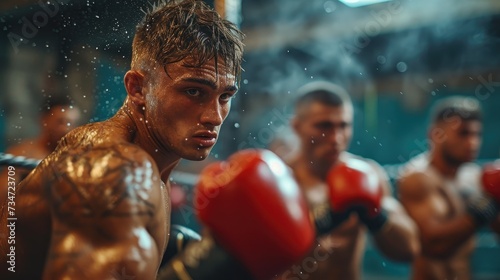 Focused Young Boxer Training Intensely in a Crowded Gym © _veiksme_