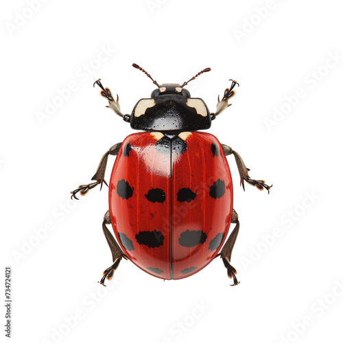 A single lady bug from top view on an isolated background