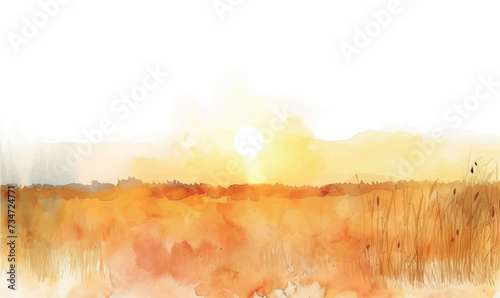 watercolor background sun in the field