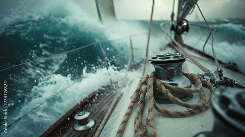 sailboat in the storm, with the winch in detail