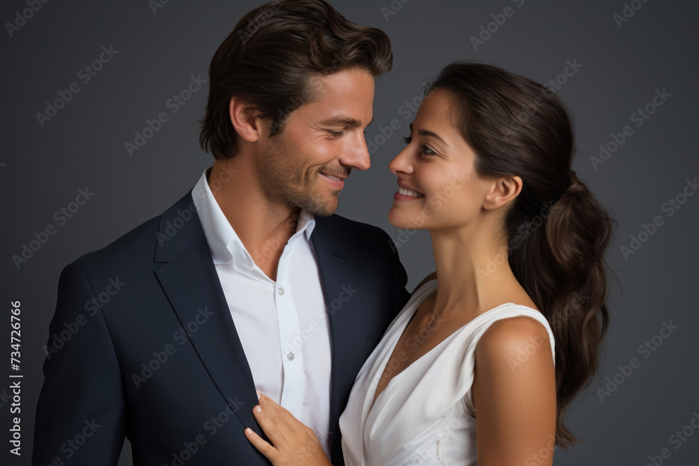 Man wearing suit and woman dressed in white gown Man wearing suit and woman dressed in white gown
