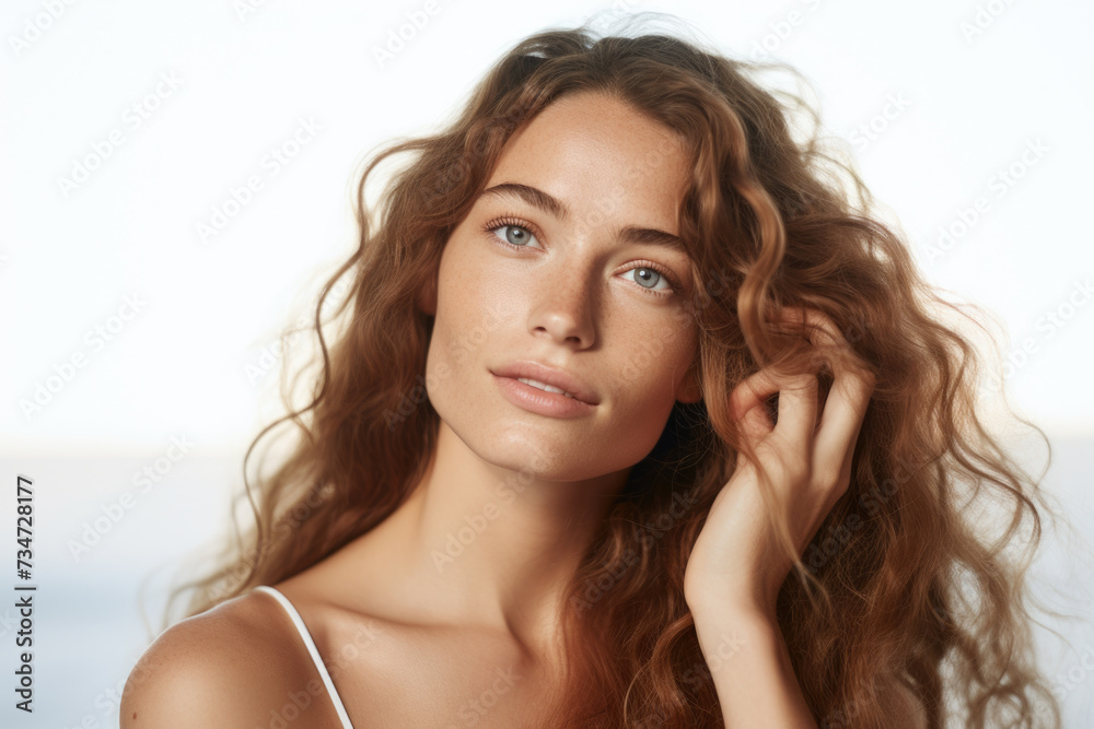 Obraz premium Stunning young woman with flowing red hair. Perfect for beauty or fashion related projects