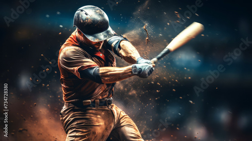 Dynamic Baseball Batter in Action  Baseball player hitting ball with force and dust.