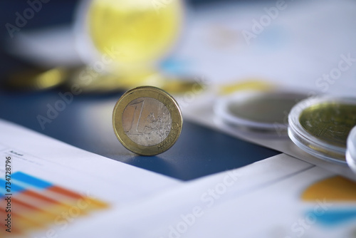 European monetary union, coins and banknotes. One euro to one hundred euros. European Stability Mechanism photo