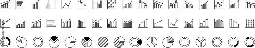 Bar graph line icons set. Graph, Line, Bar, Chart, Diagram, Report, Statistics. Business graphs and charts icons. Business infographics. Statistic data, charts, vector
