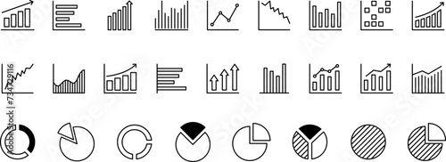 Bar graph line icons set. Graph, Line, Bar, Chart, Diagram, Report, Statistics. Business graphs and charts icons. Business infographics. Statistic data, charts, vector photo