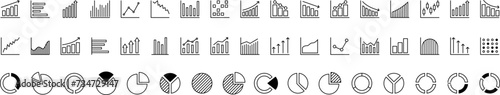 Bar graph line icons set. Graph, Line, Bar, Chart, Diagram, Report, Statistics. Business graphs and charts icons. Business infographics. Statistic data, charts, vector